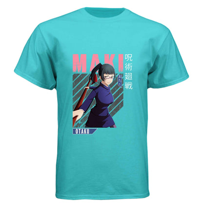 Jujutsu Kaisen Maki Zenin T-Shirt - Pink Action Portrait Design | Premium Unisex Triblend Tee