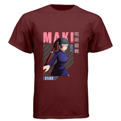 Jujutsu Kaisen Maki Zenin T-Shirt - Pink Action Portrait Design | Premium Unisex Triblend Tee