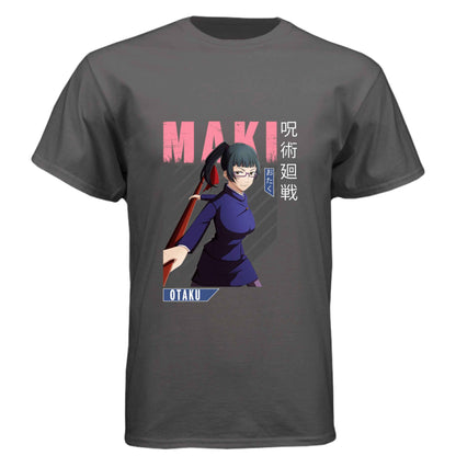 Jujutsu Kaisen Maki Zenin T-Shirt - Pink Action Portrait Design | Premium Unisex Triblend Tee