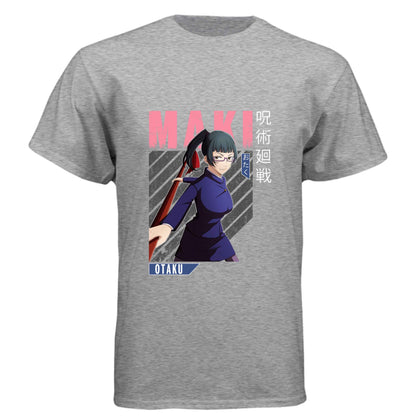Jujutsu Kaisen Maki Zenin T-Shirt - Pink Action Portrait Design | Premium Unisex Triblend Tee