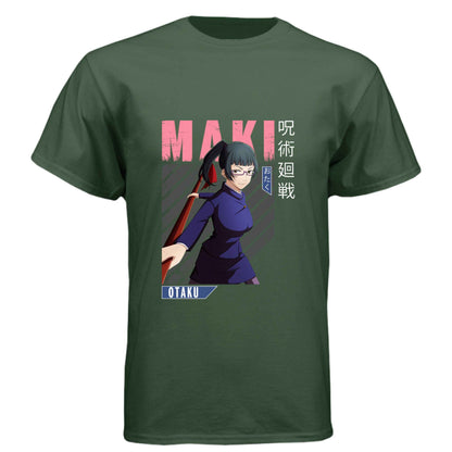 Jujutsu Kaisen Maki Zenin T-Shirt - Pink Action Portrait Design | Premium Unisex Triblend Tee