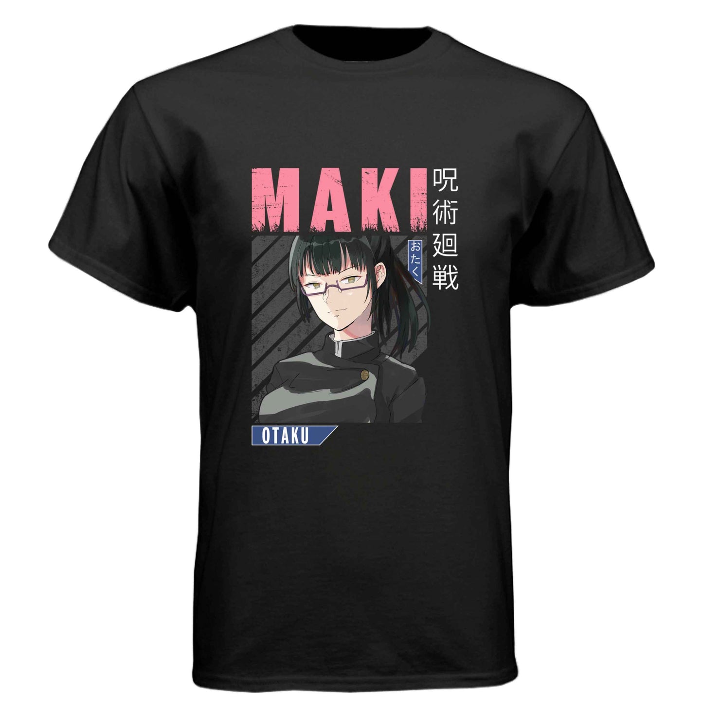 Jujutsu Kaisen Maki Zenin T-Shirt - Pink Distressed Text Portrait Design | Premium Unisex Triblend Tee