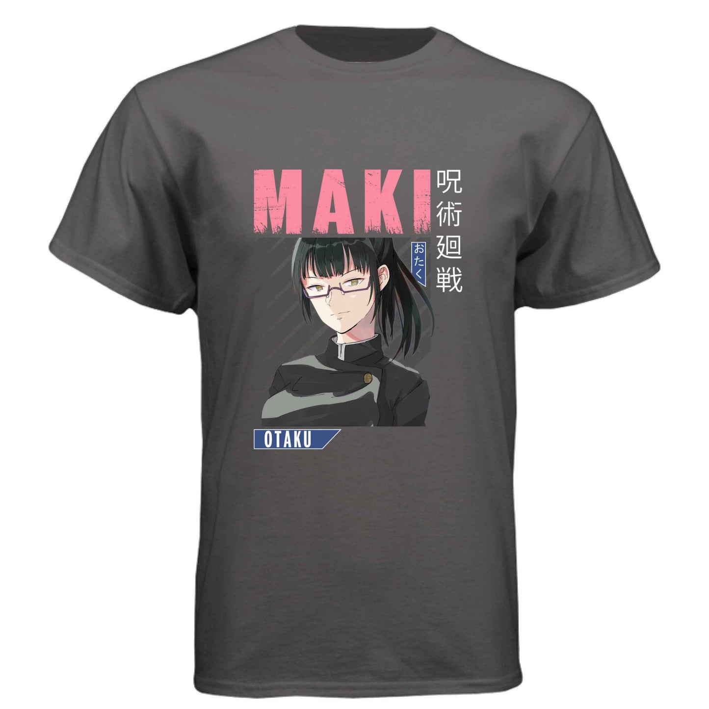 Jujutsu Kaisen Maki Zenin T-Shirt - Pink Distressed Text Portrait Design | Premium Unisex Triblend Tee