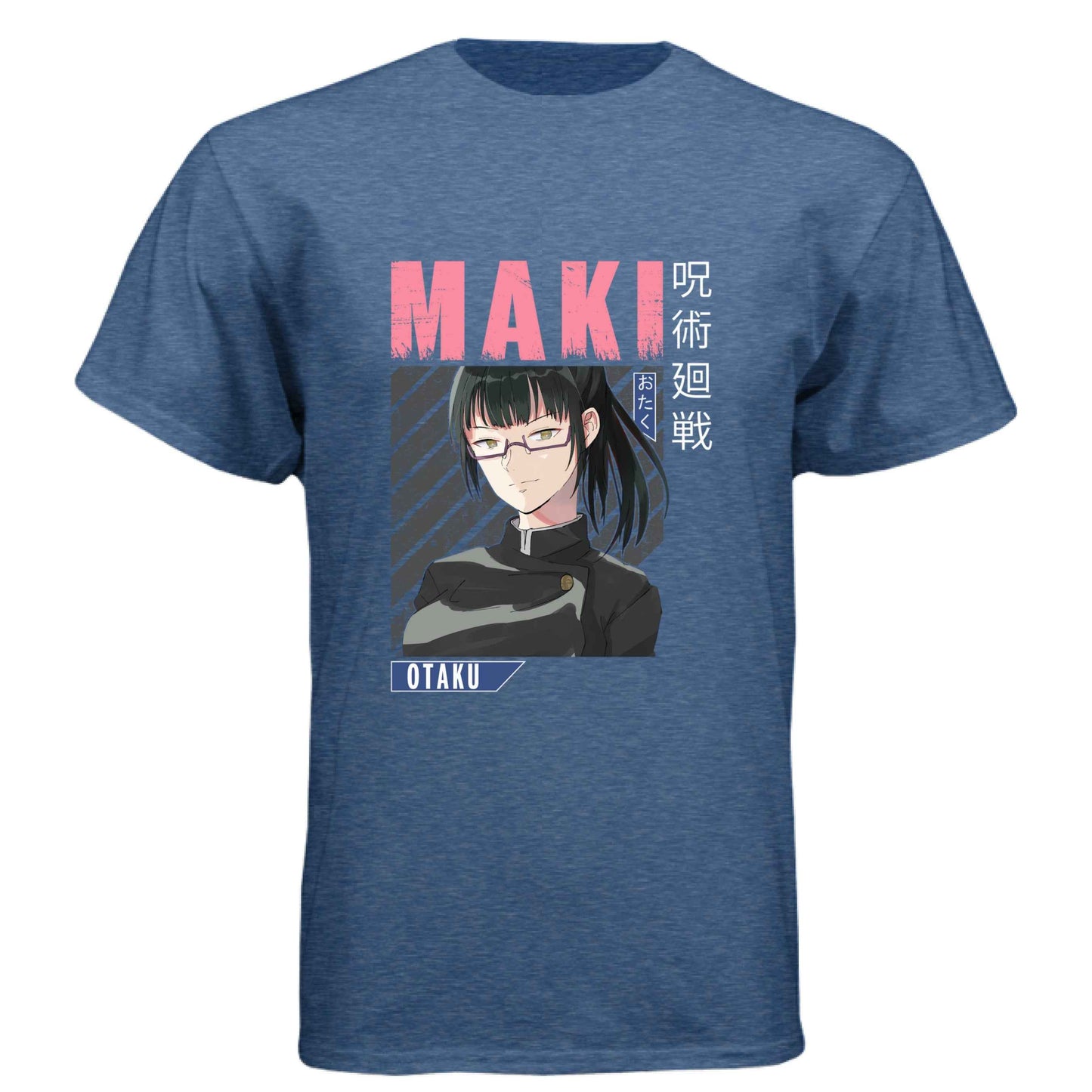Jujutsu Kaisen Maki Zenin T-Shirt - Pink Distressed Text Portrait Design | Premium Unisex Triblend Tee