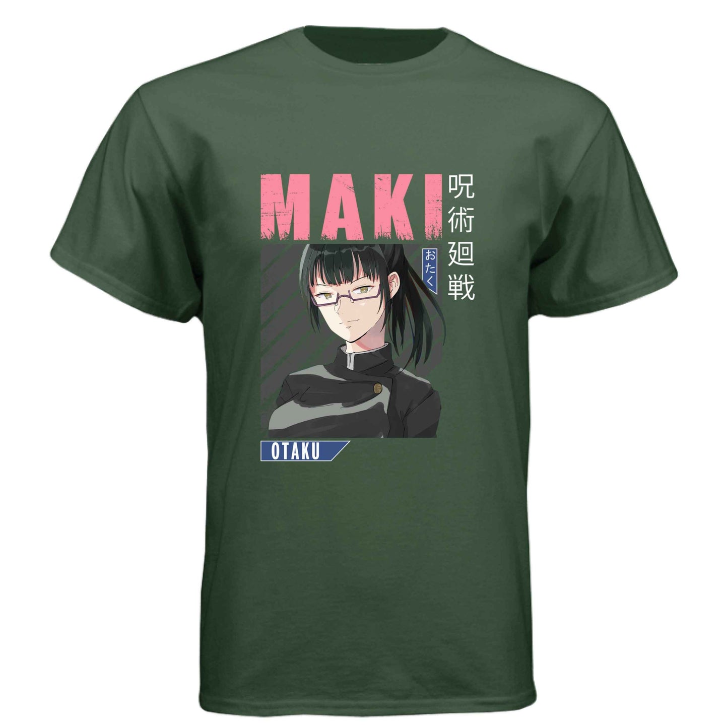 Jujutsu Kaisen Maki Zenin T-Shirt - Pink Distressed Text Portrait Design | Premium Unisex Triblend Tee