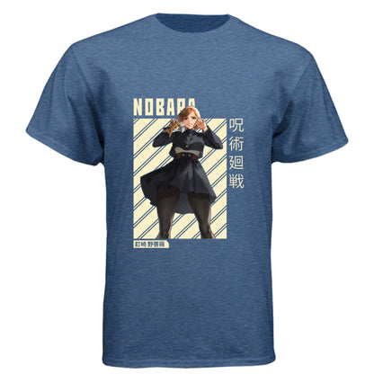 VINTAGE ROYAL - FRONT Jujutsu Kaisen Nobara Kugisaki anime t-shirt featuring combat ready portrait with hammer and nails on unisex triblend fabric
