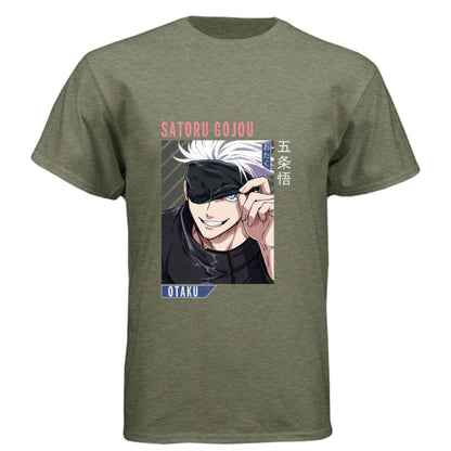 Jujutsu Kaisen Satoru Gojo T-Shirt - Blindfold Cocky Smile Portrait Design | Premium Unisex Triblend Tee