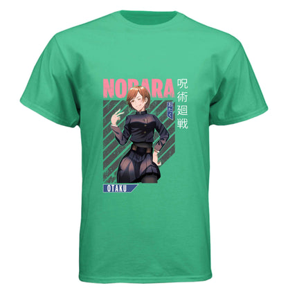 Jujutsu Kaisen Nobara Kugisaki T-Shirt - Pink Distressed Text Confident Pose Design | Premium Unisex Triblend Tee