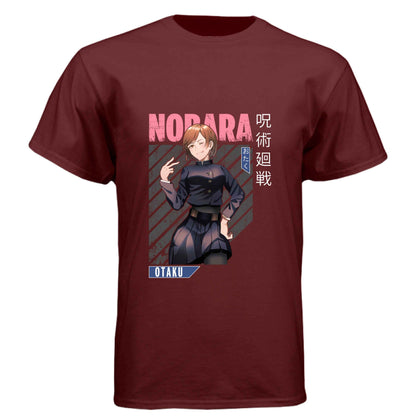 Jujutsu Kaisen Nobara Kugisaki T-Shirt - Pink Distressed Text Confident Pose Design | Premium Unisex Triblend Tee