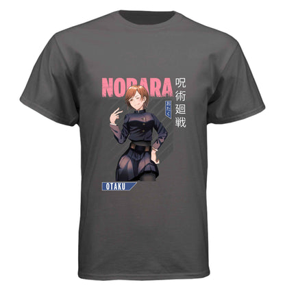 Jujutsu Kaisen Nobara Kugisaki T-Shirt - Pink Distressed Text Confident Pose Design | Premium Unisex Triblend Tee
