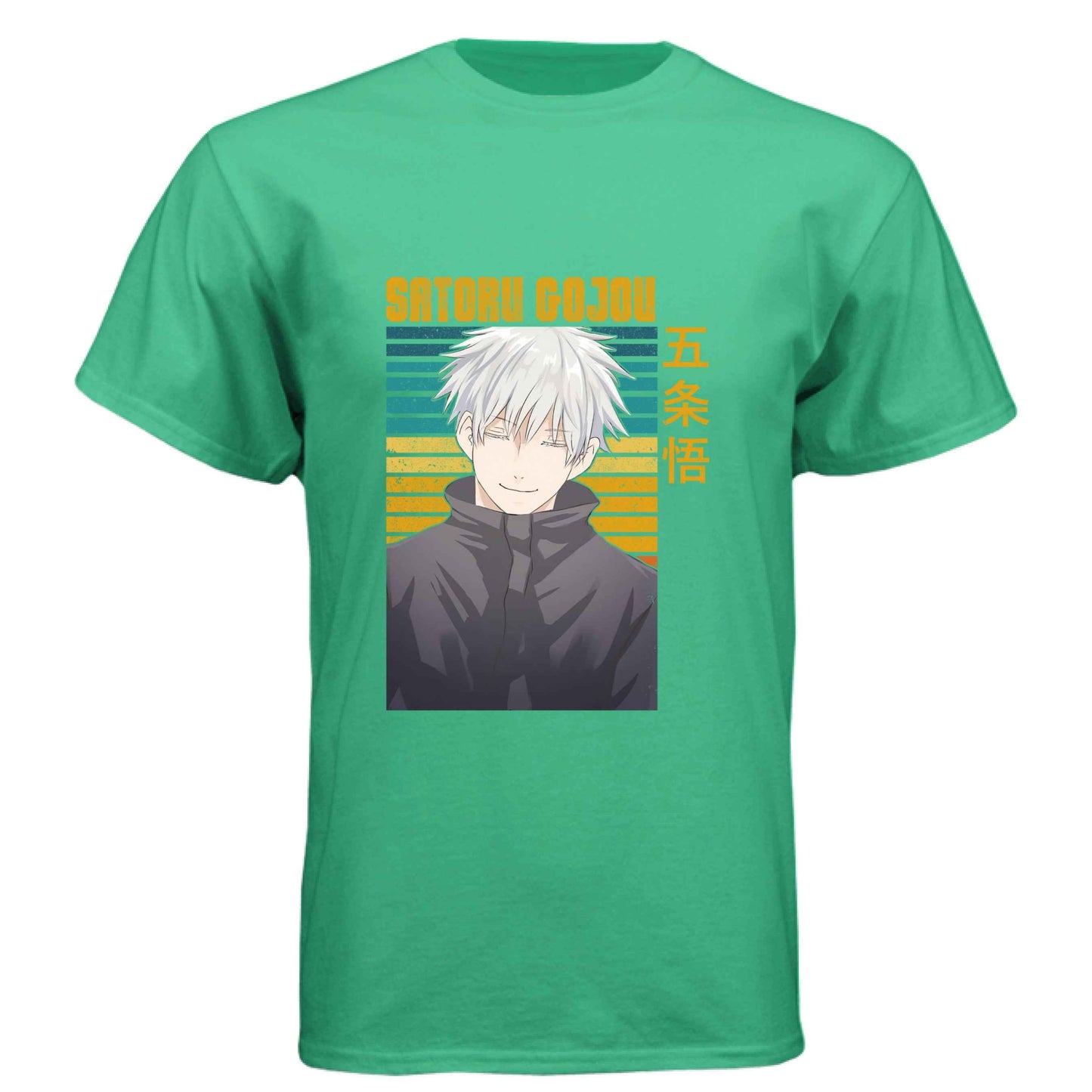 Jujutsu Kaisen Satoru Gojo T-Shirt - Retro Sunset Blue Eyes Portrait Design | Premium Unisex Triblend Tee
