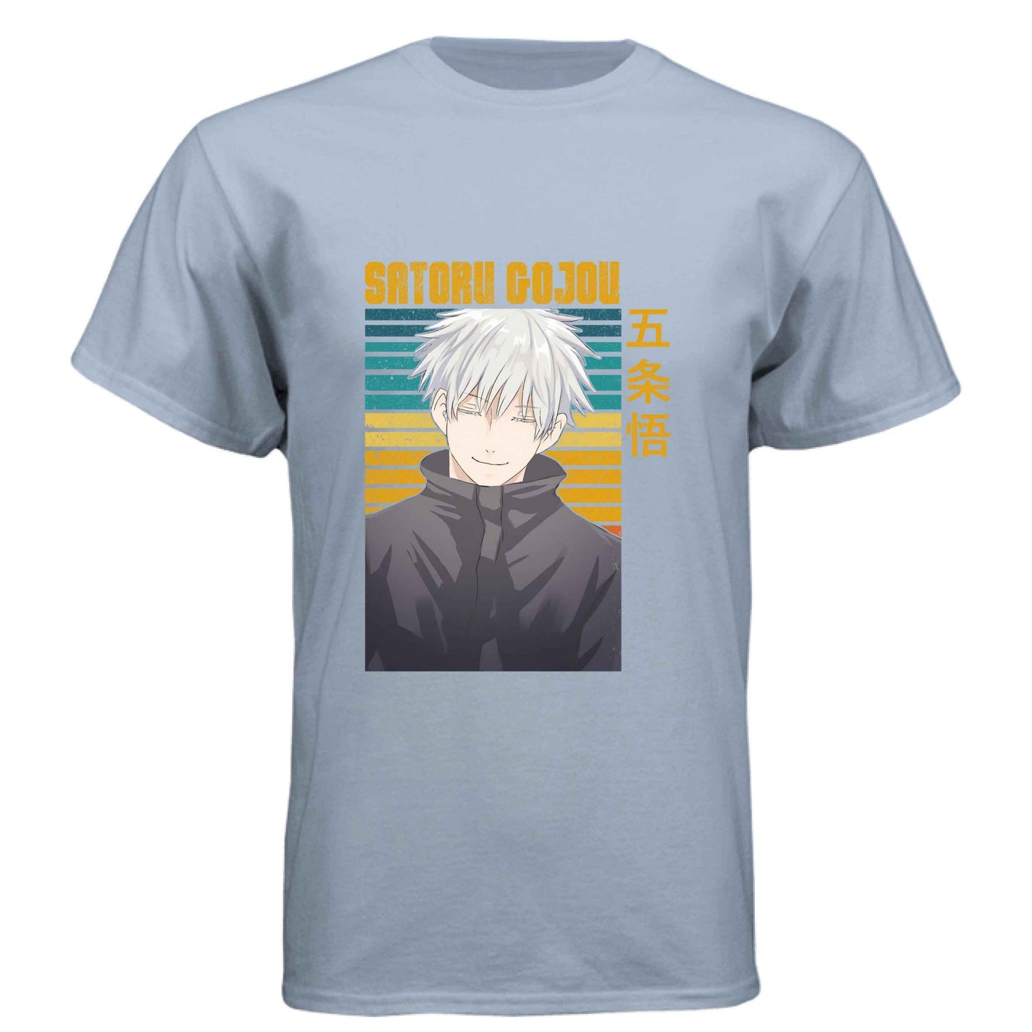 Jujutsu Kaisen Satoru Gojo T-Shirt - Retro Sunset Blue Eyes Portrait Design | Premium Unisex Triblend Tee