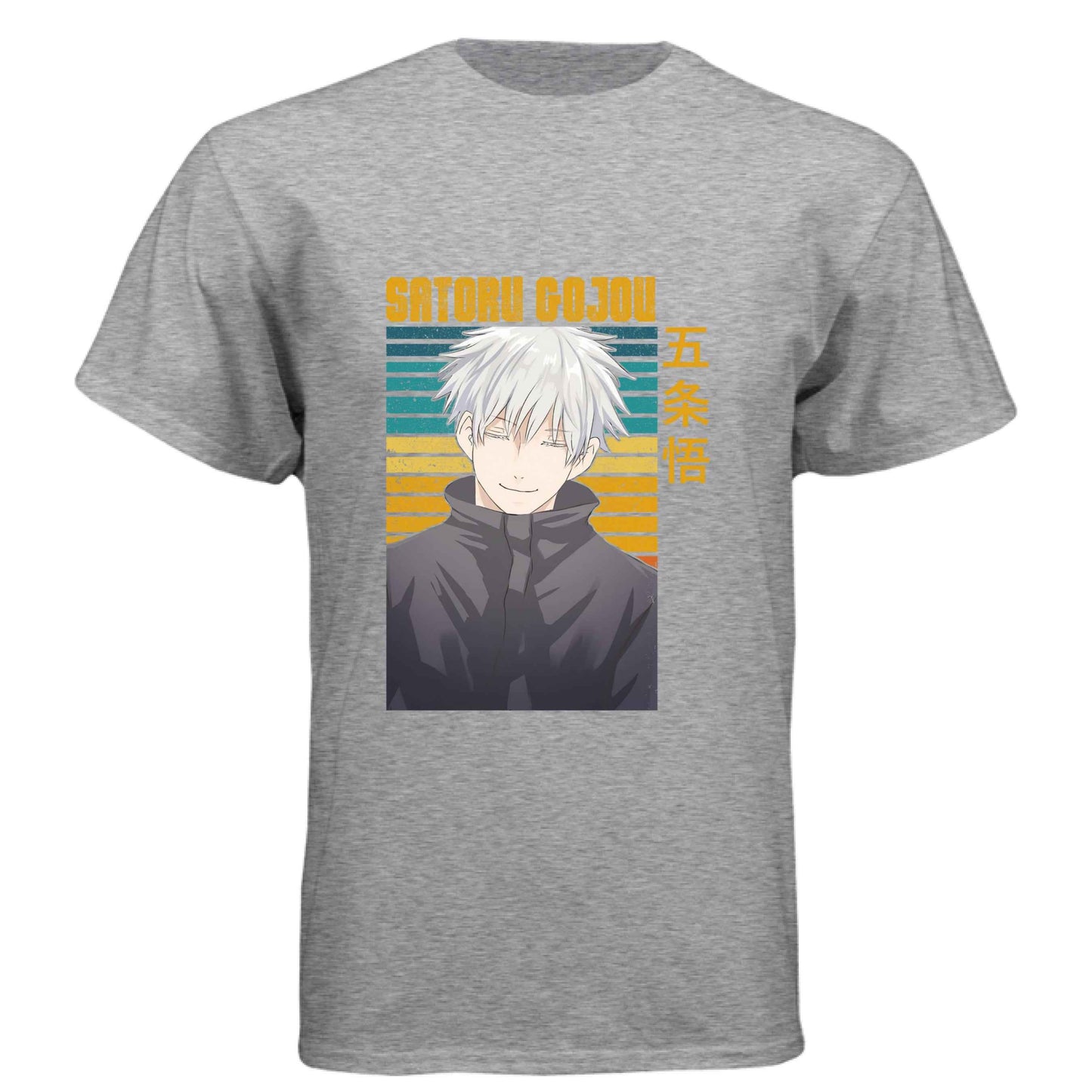 Jujutsu Kaisen Satoru Gojo T-Shirt - Retro Sunset Blue Eyes Portrait Design | Premium Unisex Triblend Tee