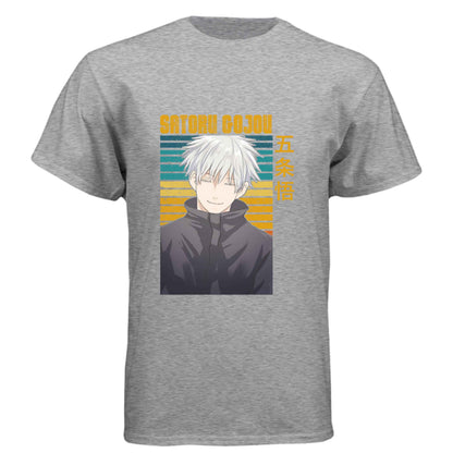 Jujutsu Kaisen Satoru Gojo T-Shirt - Retro Sunset Blue Eyes Portrait Design | Premium Unisex Triblend Tee