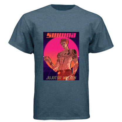 Jujutsu Kaisen Sukuna T-Shirt - Retro 80s Gradient King of Curses Design | Premium Unisex Triblend Tee