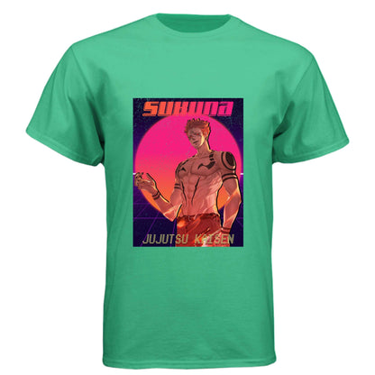 Jujutsu Kaisen Sukuna T-Shirt - Retro 80s Gradient King of Curses Design | Premium Unisex Triblend Tee