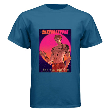 Jujutsu Kaisen Sukuna T-Shirt - Retro 80s Gradient King of Curses Design | Premium Unisex Triblend Tee