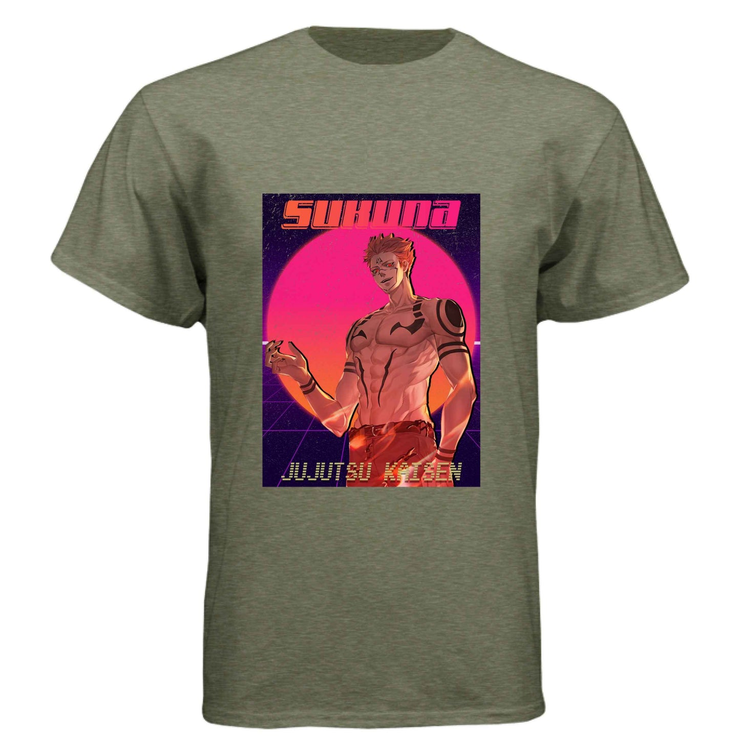 Jujutsu Kaisen Sukuna T-Shirt - Retro 80s Gradient King of Curses Design | Premium Unisex Triblend Tee