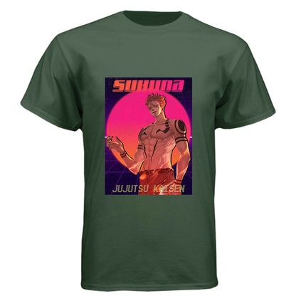 Jujutsu Kaisen Sukuna T-Shirt - Retro 80s Gradient King of Curses Design | Premium Unisex Triblend Tee