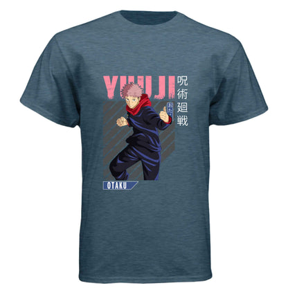 Jujutsu Kaisen Yuji Itadori T-Shirt - Pink Distressed Combat Stance Design | Premium Unisex Triblend Tee
