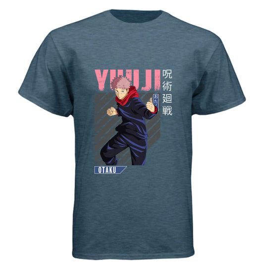 Jujutsu Kaisen Yuji Itadori T-Shirt - Pink Distressed Combat Stance Design | Premium Unisex Triblend Tee