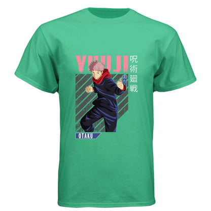 Jujutsu Kaisen Yuji Itadori T-Shirt - Pink Distressed Combat Stance Design | Premium Unisex Triblend Tee
