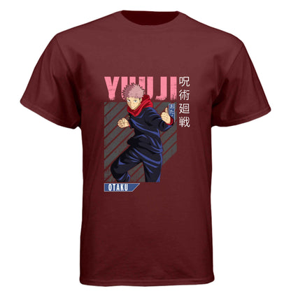Jujutsu Kaisen Yuji Itadori T-Shirt - Pink Distressed Combat Stance Design | Premium Unisex Triblend Tee