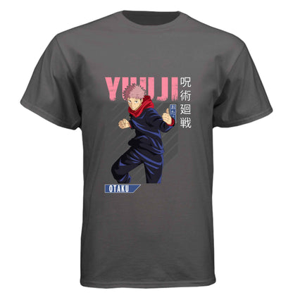 Jujutsu Kaisen Yuji Itadori T-Shirt - Pink Distressed Combat Stance Design | Premium Unisex Triblend Tee