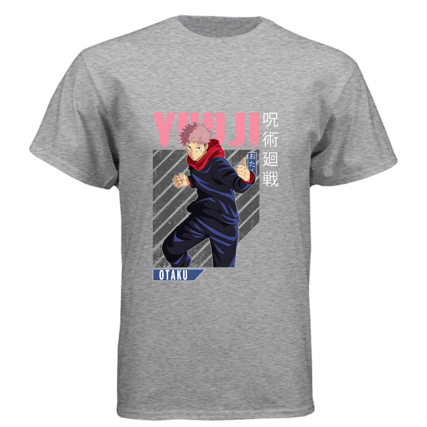 Jujutsu Kaisen Yuji Itadori T-Shirt - Pink Distressed Combat Stance Design | Premium Unisex Triblend Tee