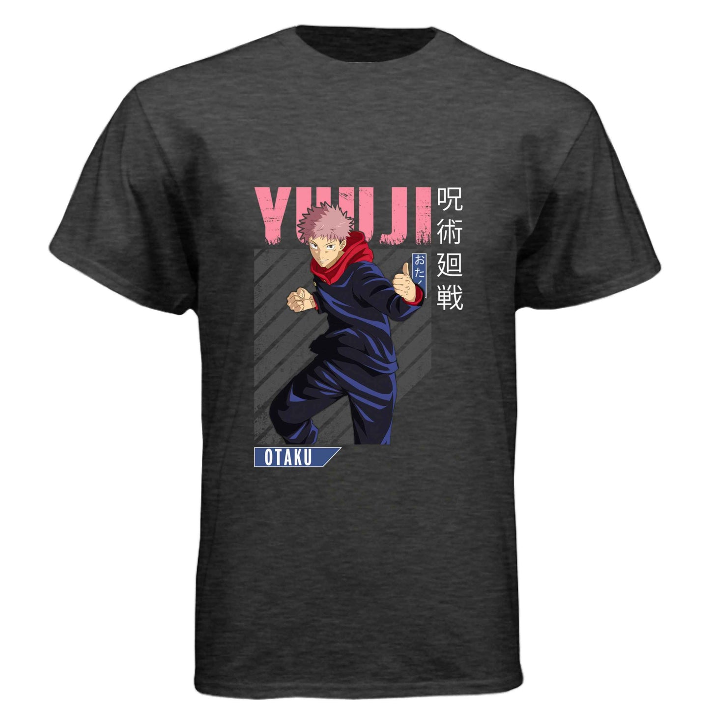 Jujutsu Kaisen Yuji Itadori T-Shirt - Pink Distressed Combat Stance Design | Premium Unisex Triblend Tee