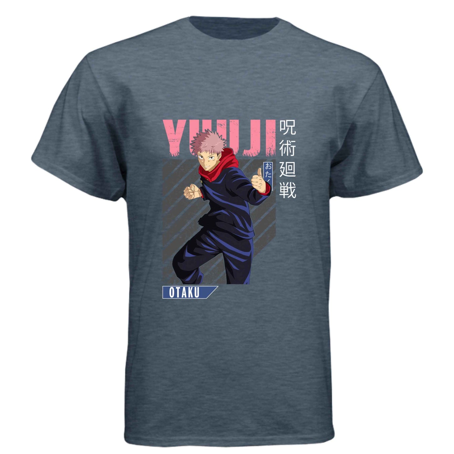 Jujutsu Kaisen Yuji Itadori T-Shirt - Pink Distressed Combat Stance Design | Premium Unisex Triblend Tee