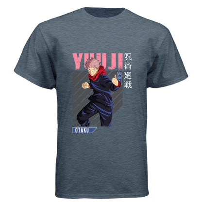 Jujutsu Kaisen Yuji Itadori T-Shirt - Pink Distressed Combat Stance Design | Premium Unisex Triblend Tee