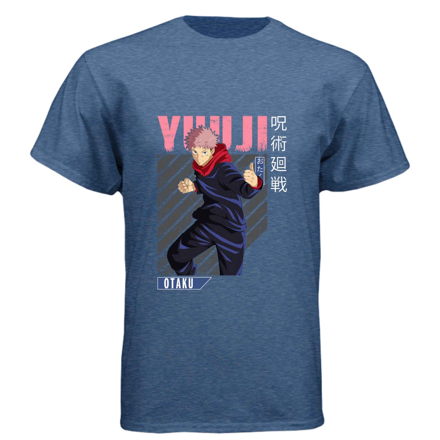 Jujutsu Kaisen Yuji Itadori T-Shirt - Pink Distressed Combat Stance Design | Premium Unisex Triblend Tee
