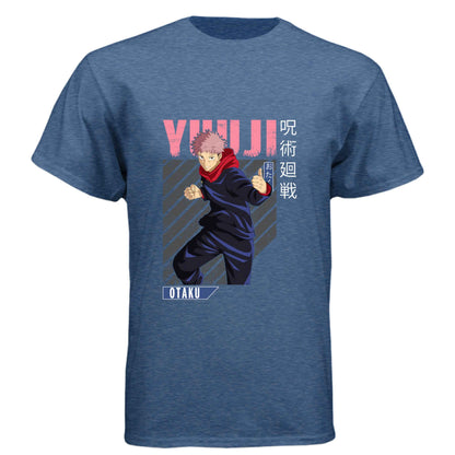 Jujutsu Kaisen Yuji Itadori T-Shirt - Pink Distressed Combat Stance Design | Premium Unisex Triblend Tee