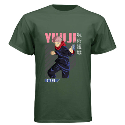 Jujutsu Kaisen Yuji Itadori T-Shirt - Pink Distressed Combat Stance Design | Premium Unisex Triblend Tee