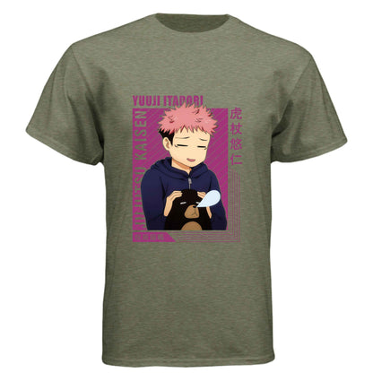 Jujutsu Kaisen Yuji Itadori T-Shirt - Wholesome Moment Stuffed Animal Design | Premium Unisex Triblend Tee