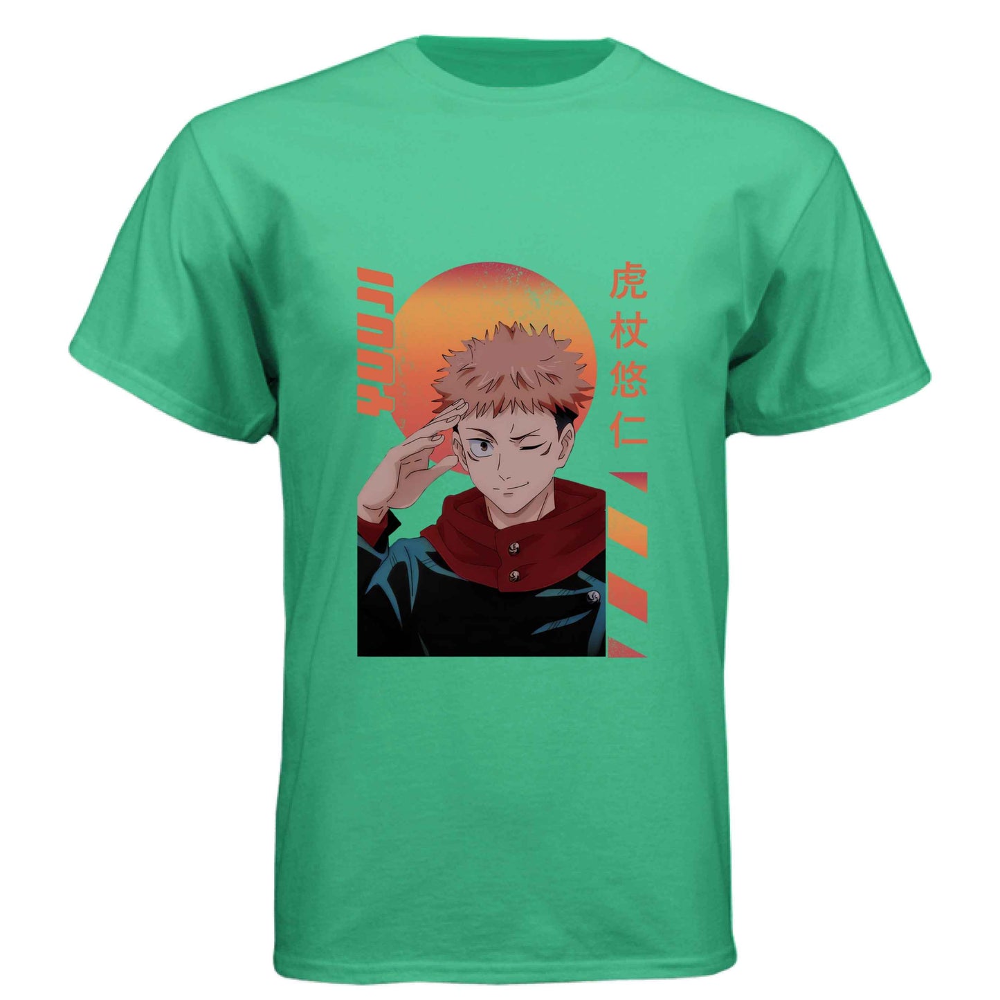 Jujutsu Kaisen Yuji Itadori T-Shirt - Retro Sunset Cursed Energy Design | Premium Unisex Triblend Tee