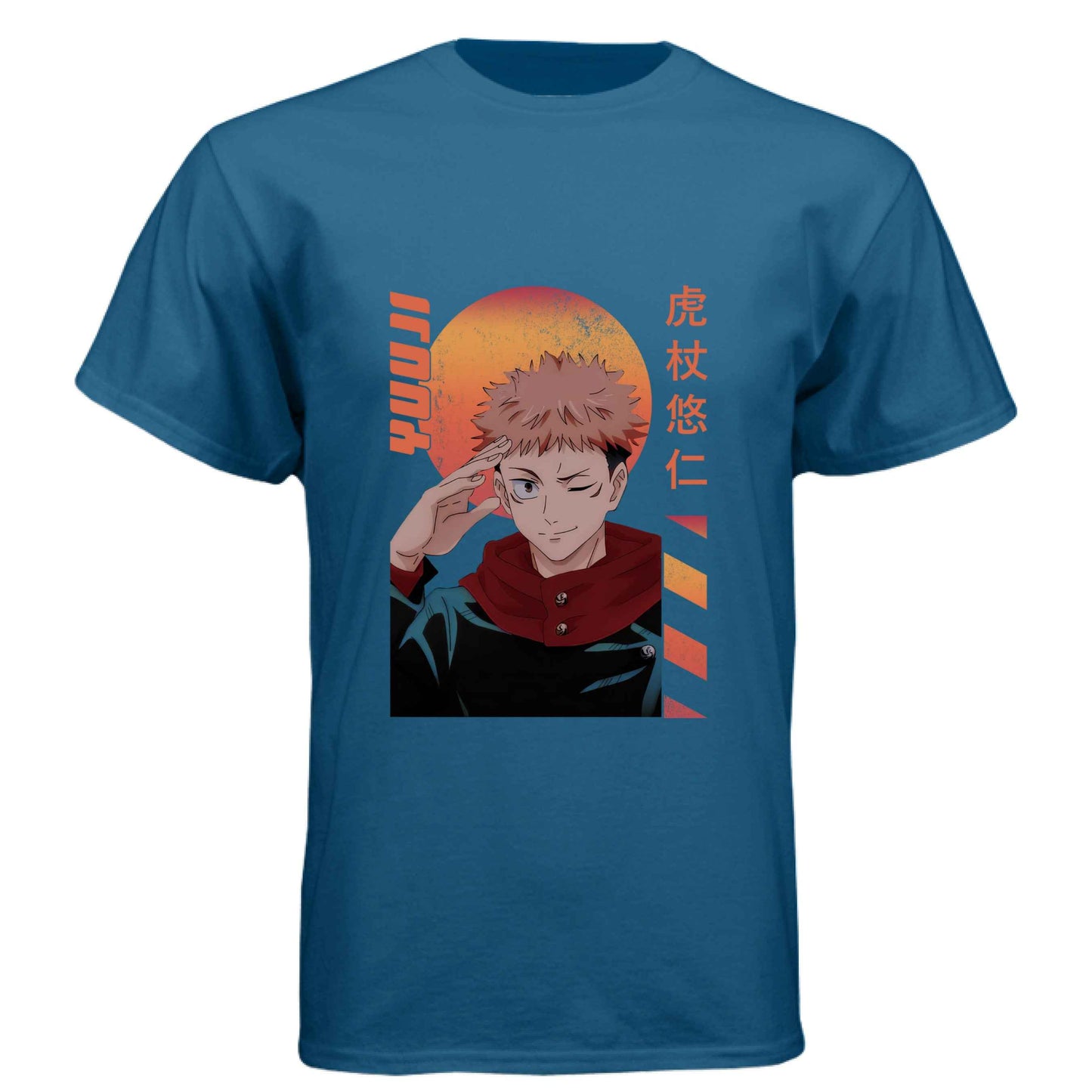 Jujutsu Kaisen Yuji Itadori T-Shirt - Retro Sunset Cursed Energy Design | Premium Unisex Triblend Tee