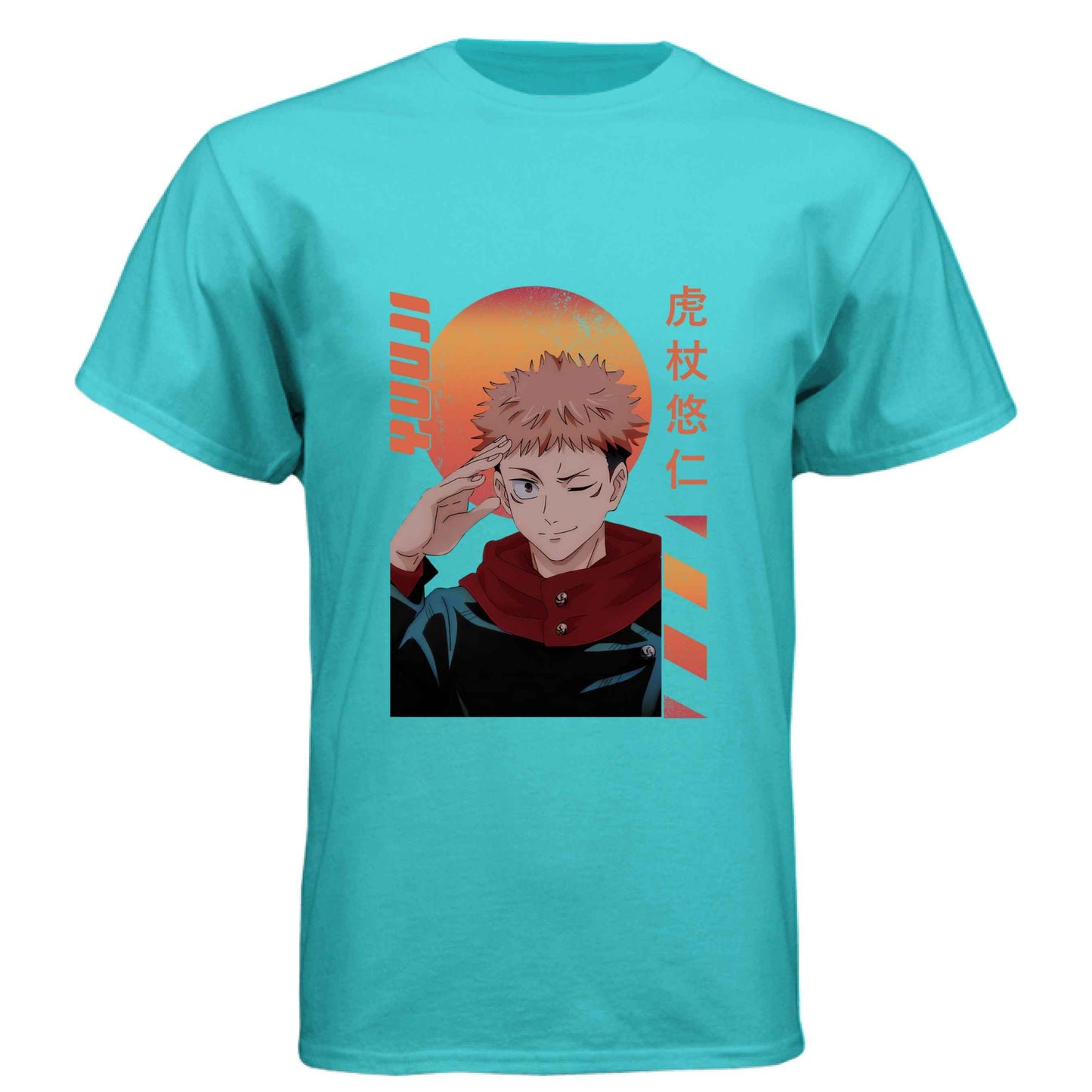 Jujutsu Kaisen Yuji Itadori T-Shirt - Retro Sunset Cursed Energy Design | Premium Unisex Triblend Tee