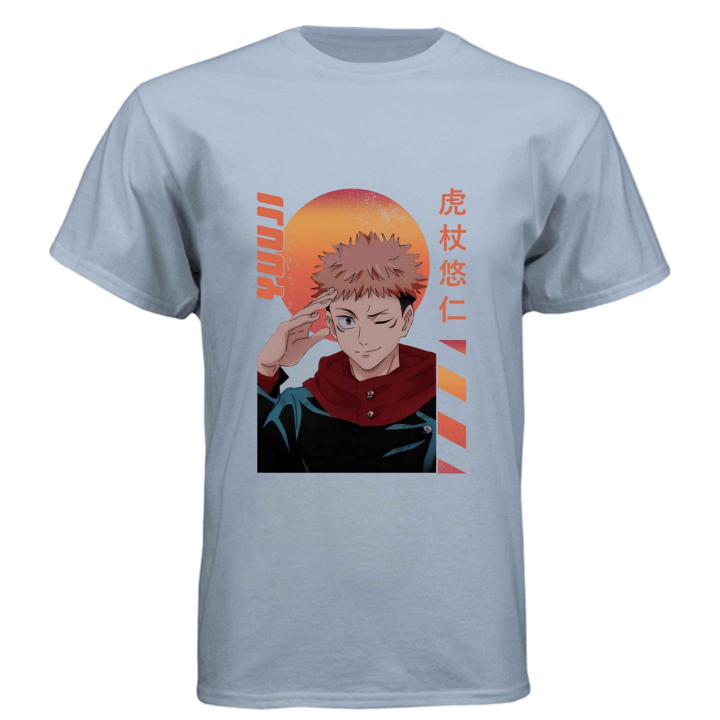 Jujutsu Kaisen Yuji Itadori T-Shirt - Retro Sunset Cursed Energy Design | Premium Unisex Triblend Tee
