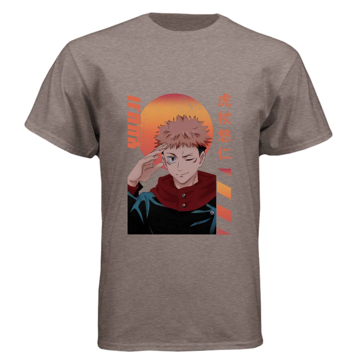 Jujutsu Kaisen Yuji Itadori T-Shirt - Retro Sunset Cursed Energy Design | Premium Unisex Triblend Tee