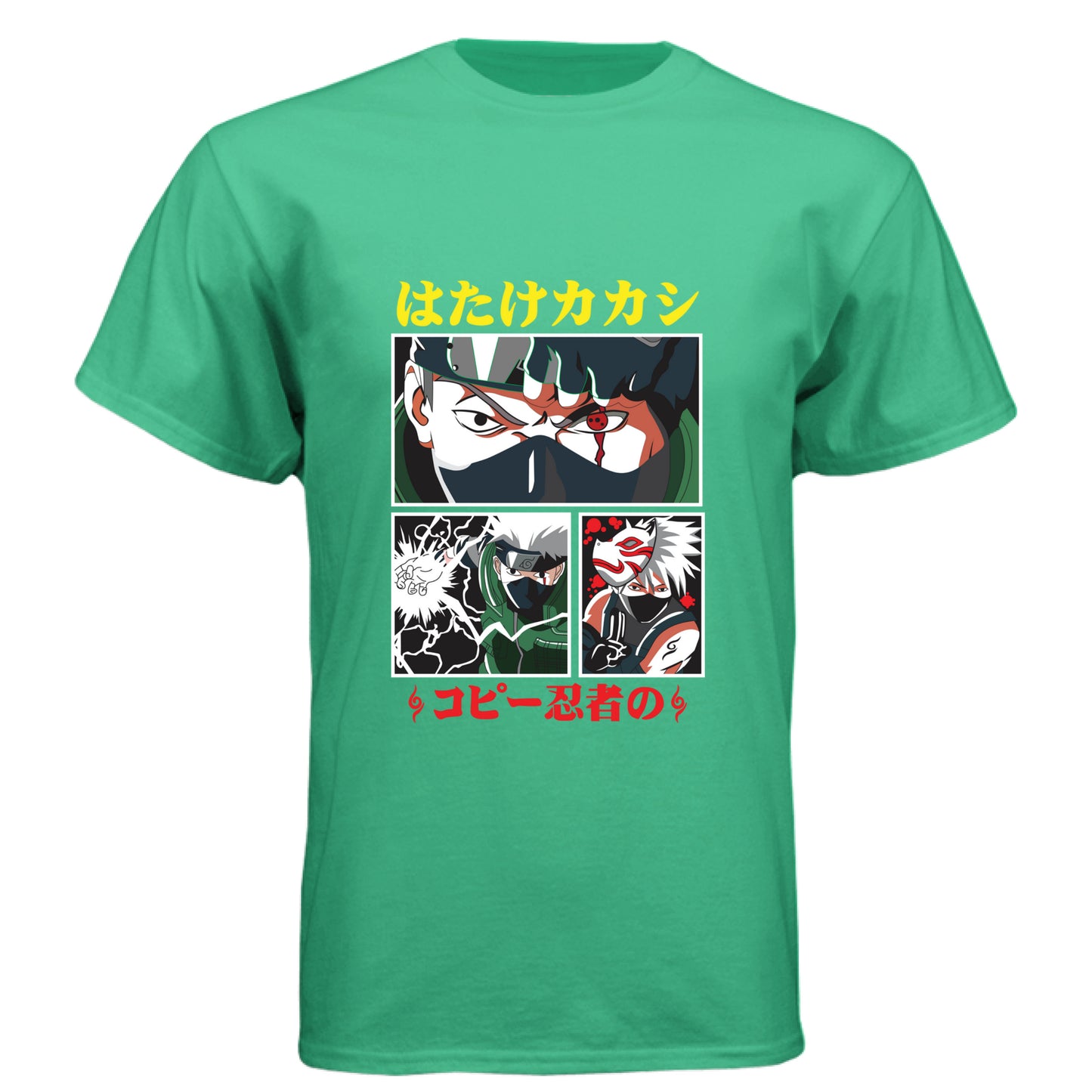 ENVY - FRONT Naruto Kakashi Hatake anime t-shirt featuring Copy Ninja manga panel design with Sharingan on unisex triblend fabric
