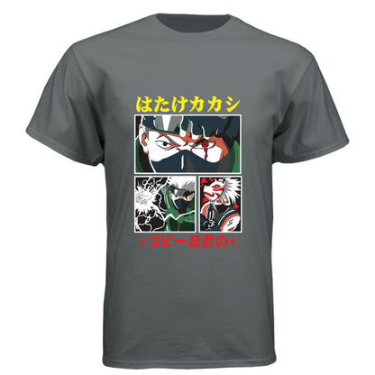 Vintage Heavy Metal - FRONT Naruto Kakashi Hatake anime t-shirt featuring Copy Ninja manga panel design with Sharingan on unisex triblend fabric

