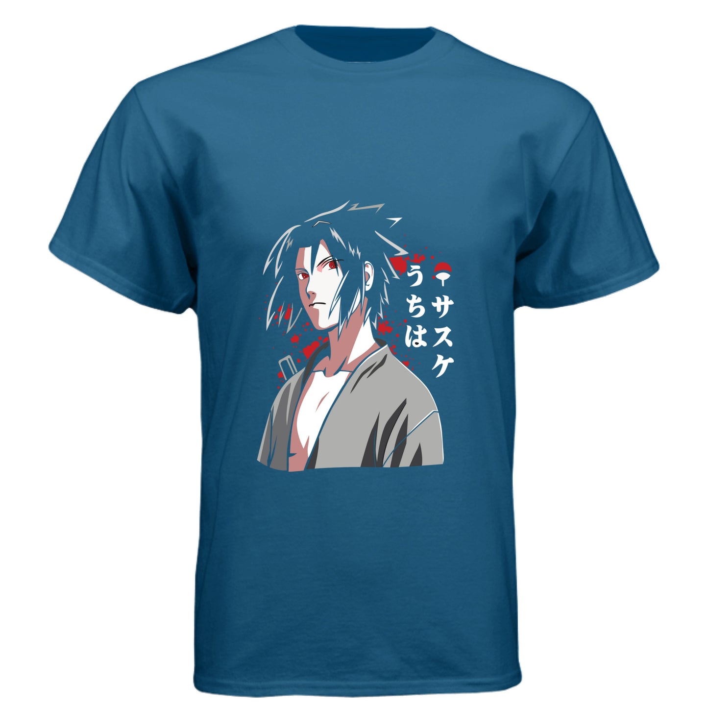 Legion Blue - FRONT Naruto Sasuke Uchiha anime t-shirt featuring Sharingan portrait design on unisex triblend fabric

