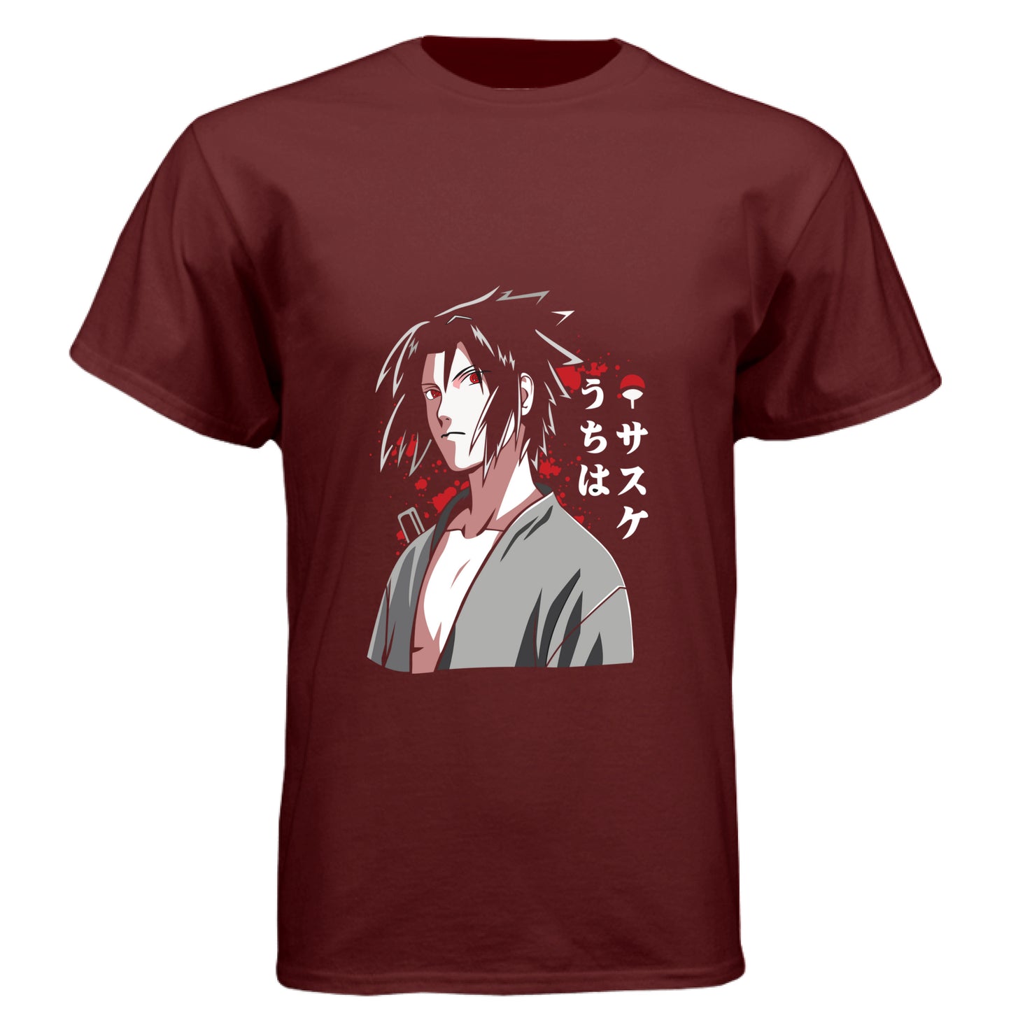 Cardinal Black - FRONT Naruto Sasuke Uchiha anime t-shirt featuring Sharingan portrait design on unisex triblend fabric
