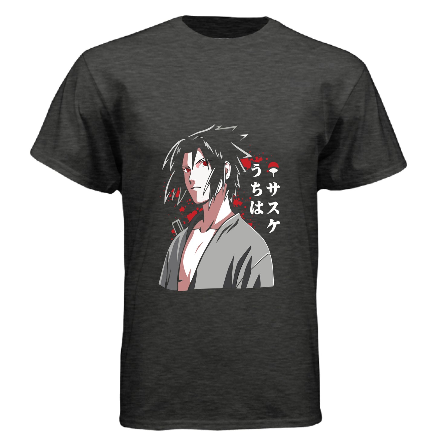 VINTAGE BLACK - FRONT Naruto Sasuke Uchiha anime t-shirt featuring Sharingan portrait design on unisex triblend fabric
