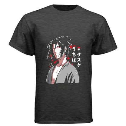 VINTAGE BLACK - FRONT Naruto Sasuke Uchiha anime t-shirt featuring Sharingan portrait design on unisex triblend fabric
