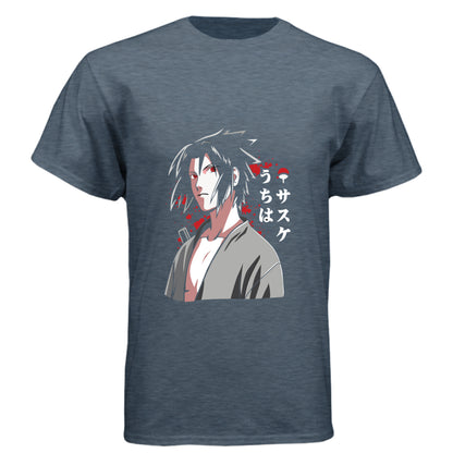 VINTAGE NAVY - FRONT Naruto Sasuke Uchiha anime t-shirt featuring Sharingan portrait design on unisex triblend fabric

