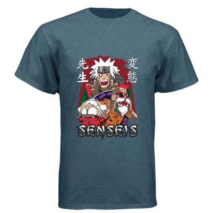 INDIGO - FRONT Naruto Jiraiya anime t-shirt featuring Legendary Sannin with summoning toads design on unisex triblend fabric
