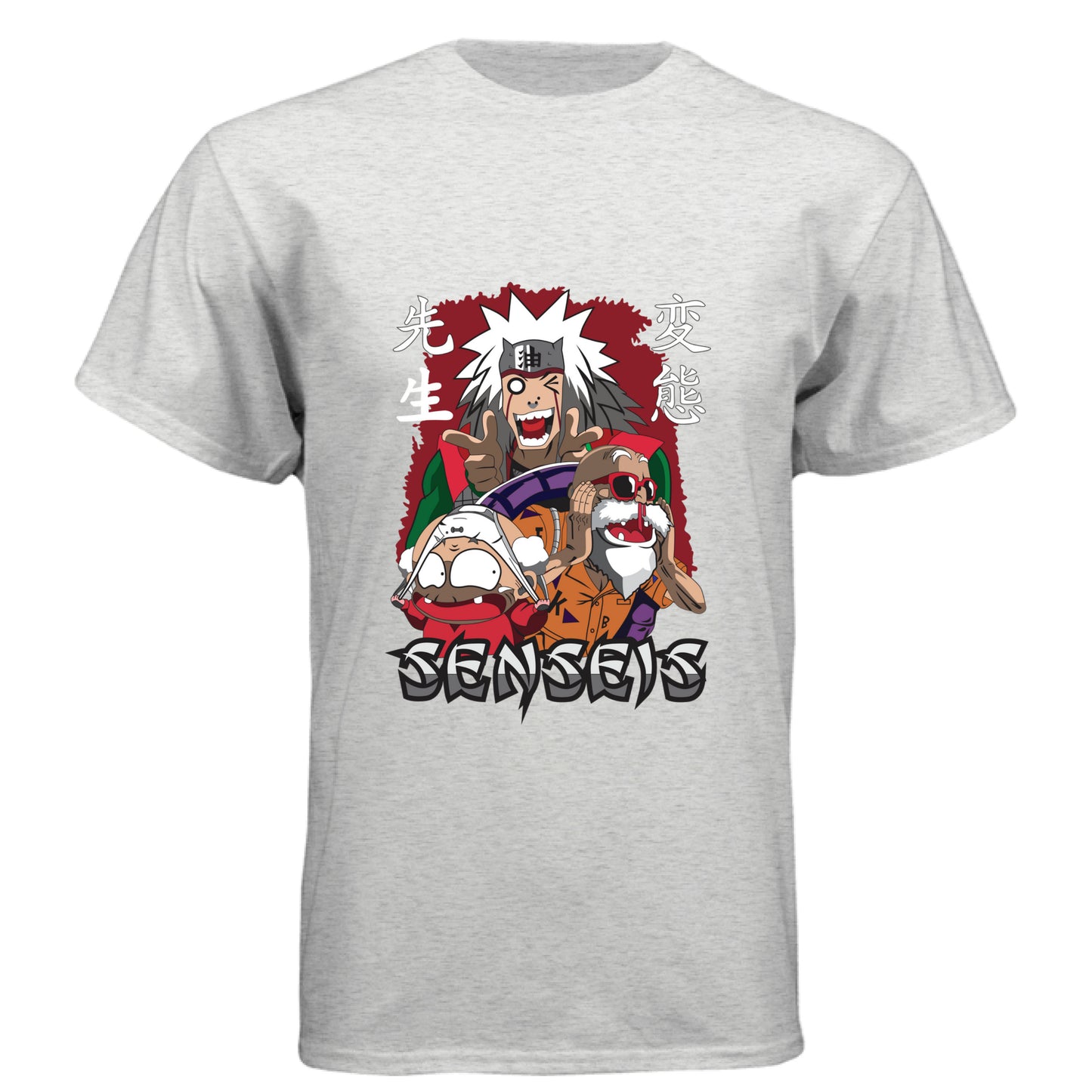 HEATHER WHITE - FRONT Naruto Jiraiya anime t-shirt featuring Legendary Sannin with summoning toads design on unisex triblend fabric
